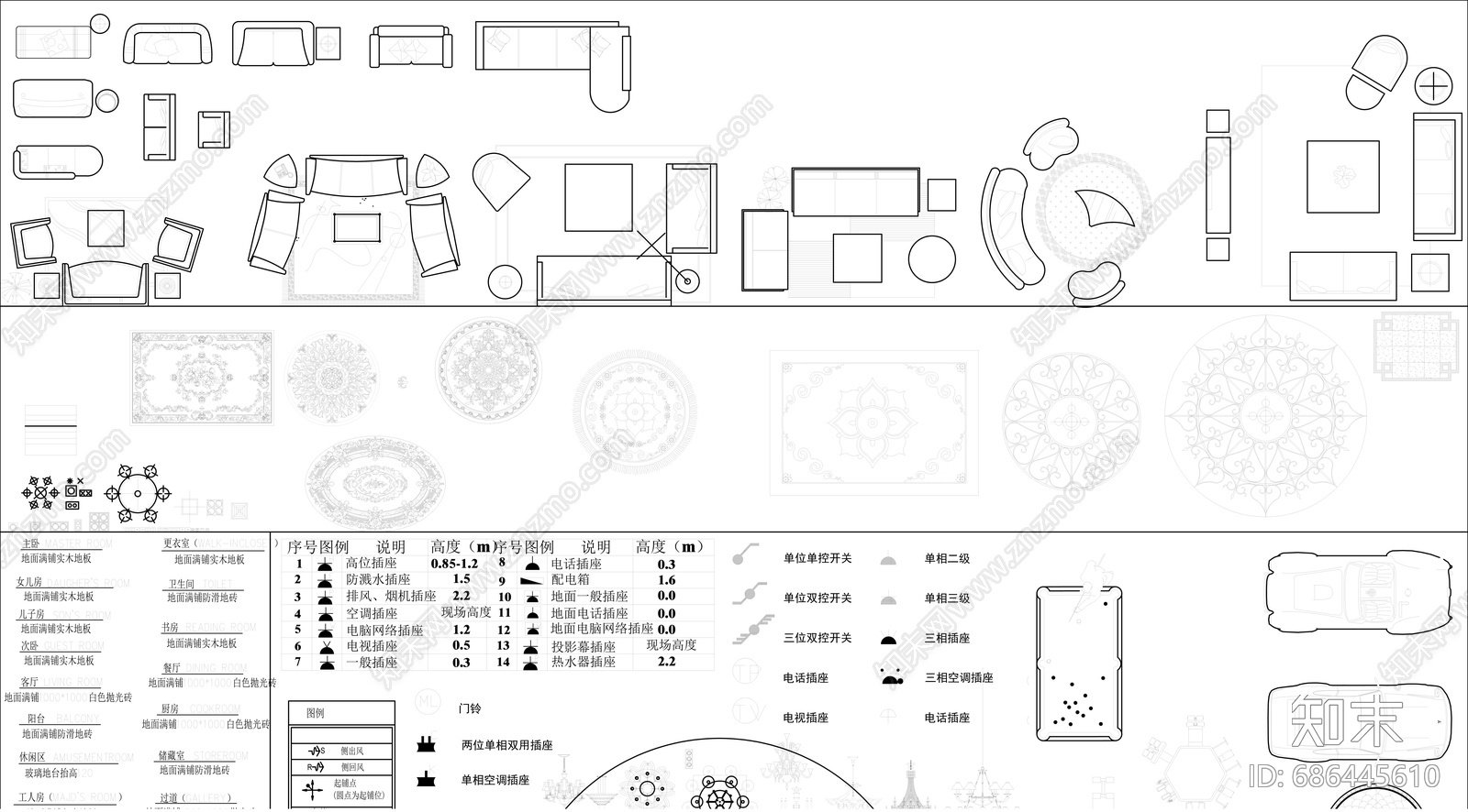 CAD家具素材图库施工图下载【ID:686445610】