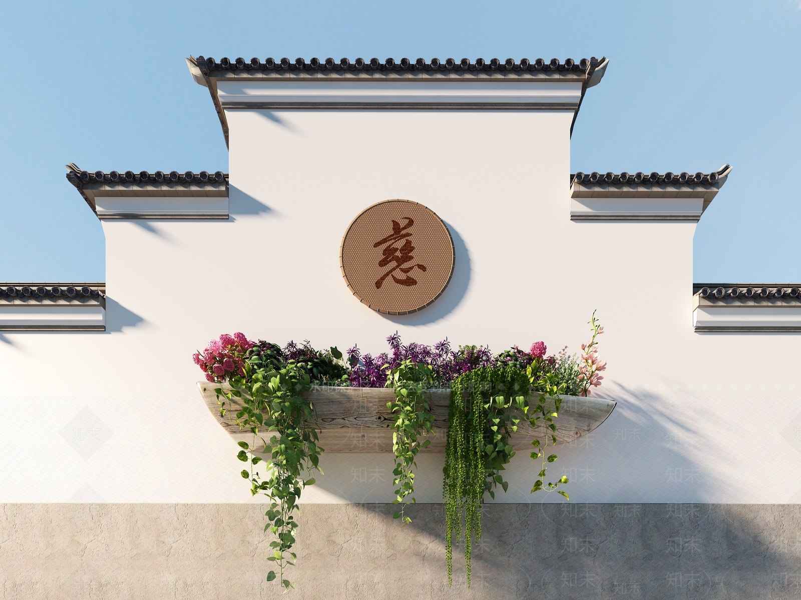 新中式花草墙3D模型下载【ID:886445498】