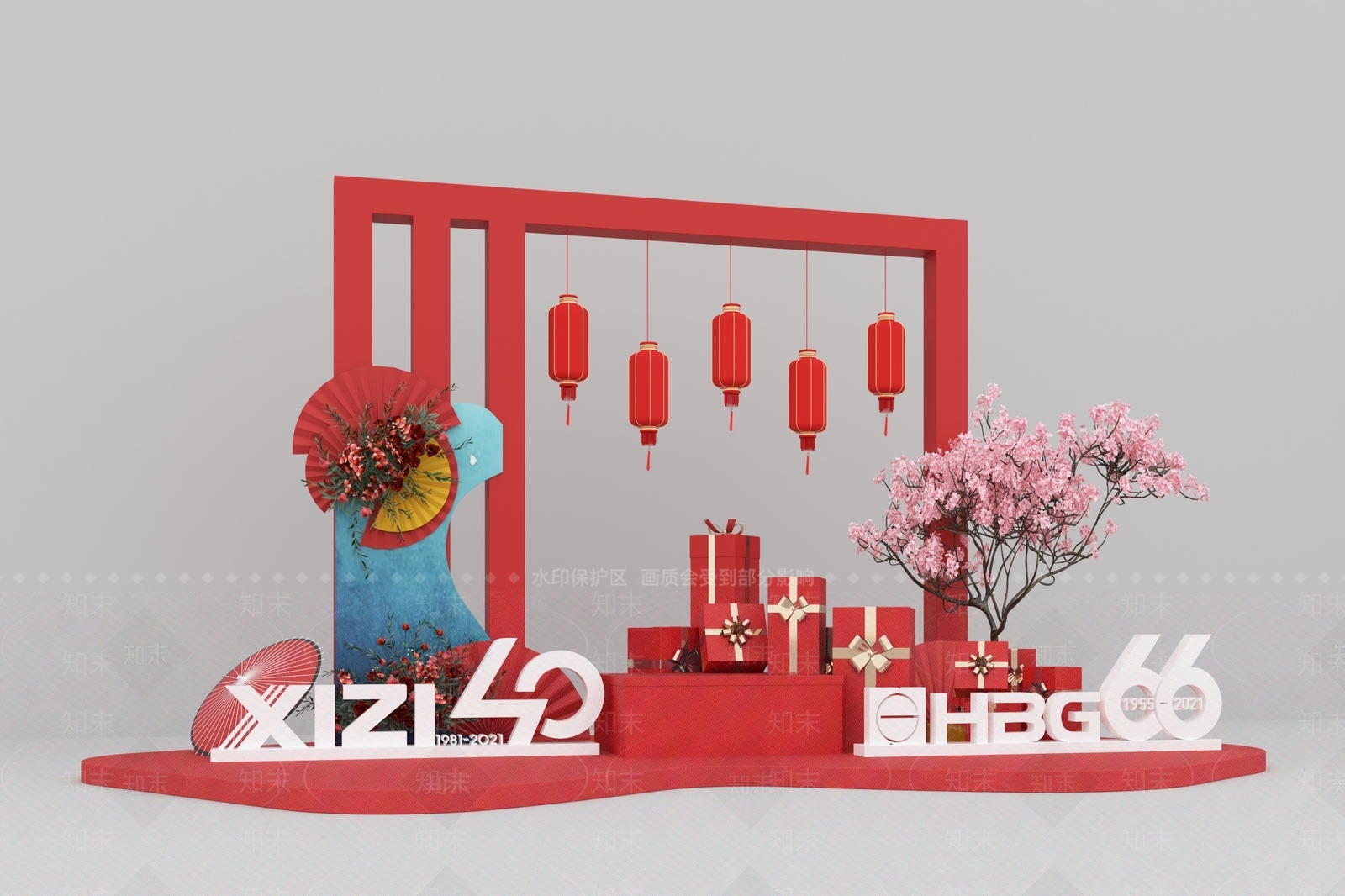 中式婚庆布置3D模型下载【ID:386462148】
