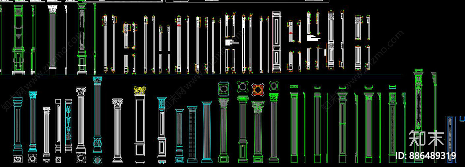 罗马柱CAD施工图下载【ID:886489319】