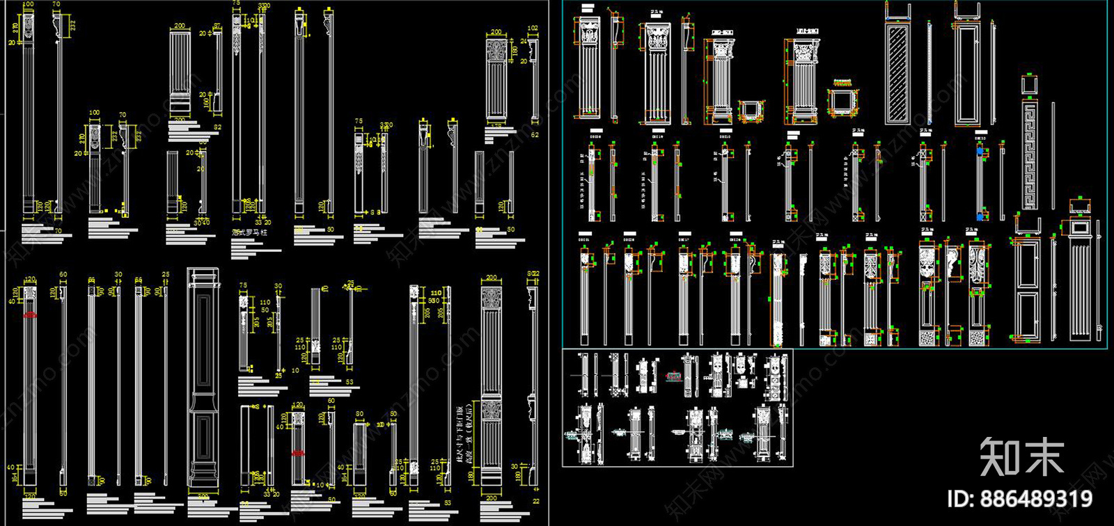 罗马柱CAD施工图下载【ID:886489319】