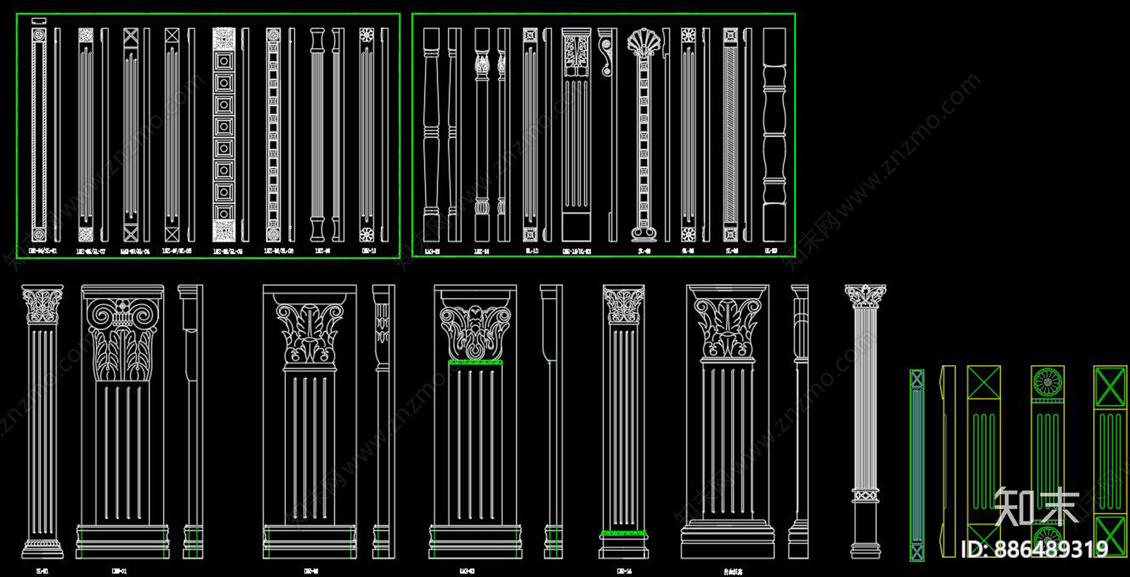 罗马柱CAD施工图下载【ID:886489319】