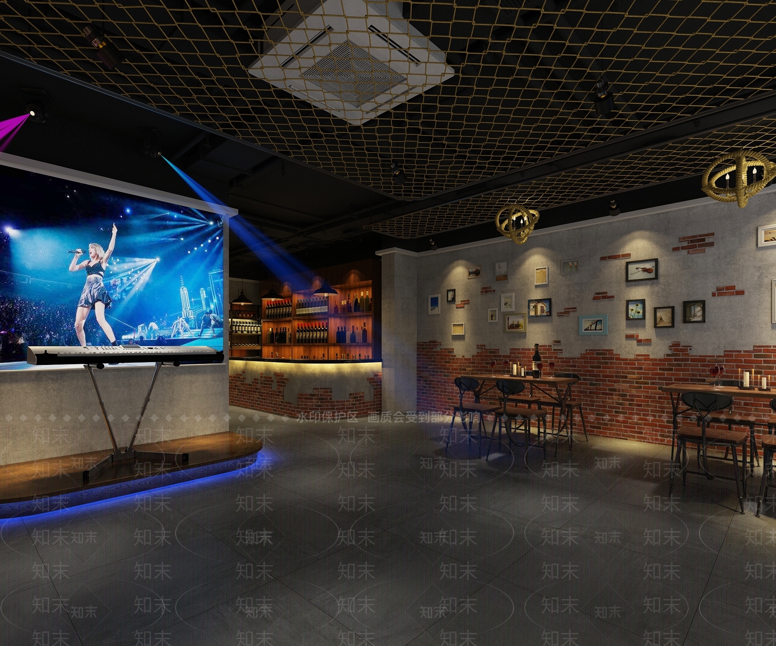 工业风音乐餐厅3D模型下载【ID:286497695】