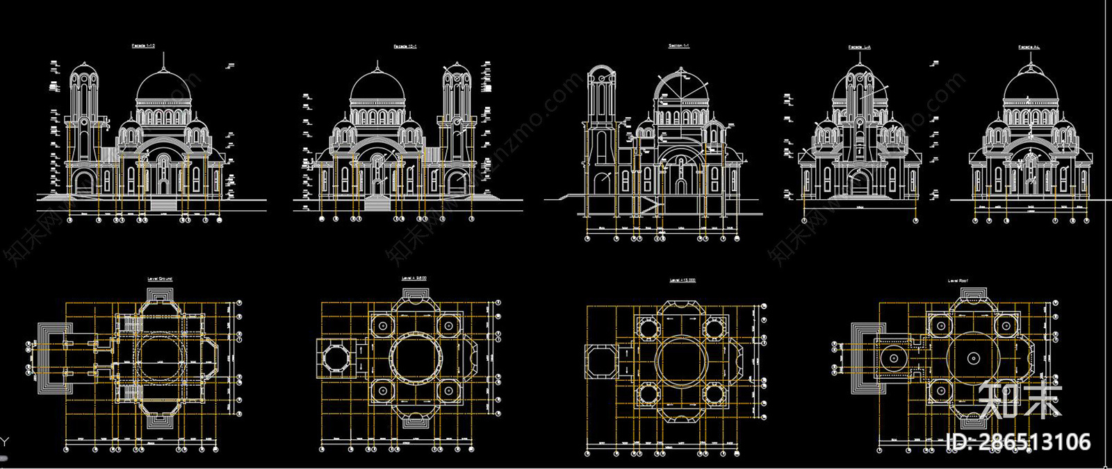 欧式穹顶教堂施工图下载【ID:286513106】