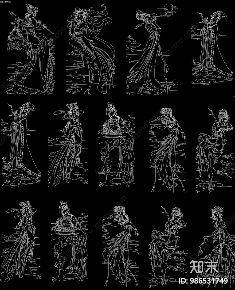 古代仕女图CAD图库施工图下载【ID:986531749】