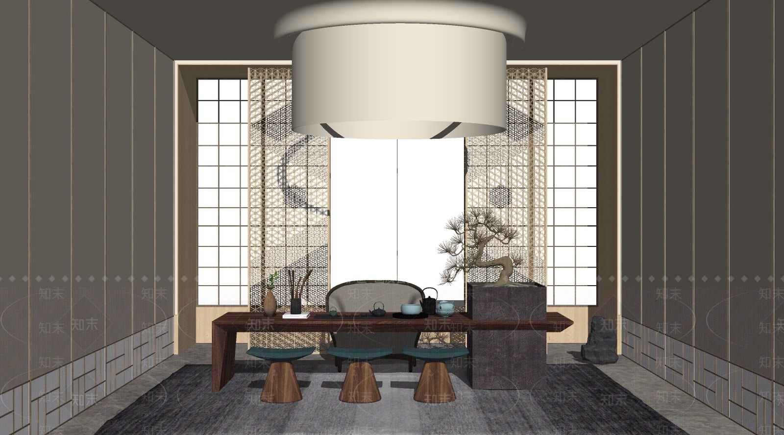 新中式茶室SU模型下载【ID:986539302】