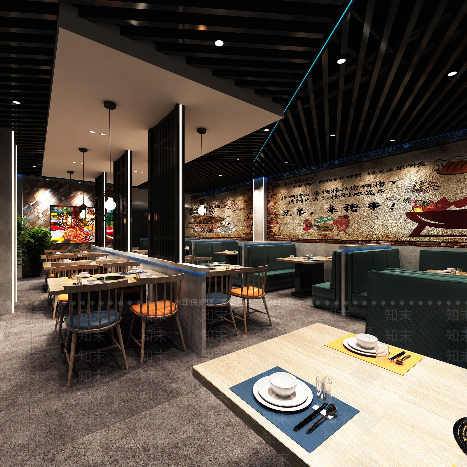 工业风烧烤店3D模型下载【ID:386565472】