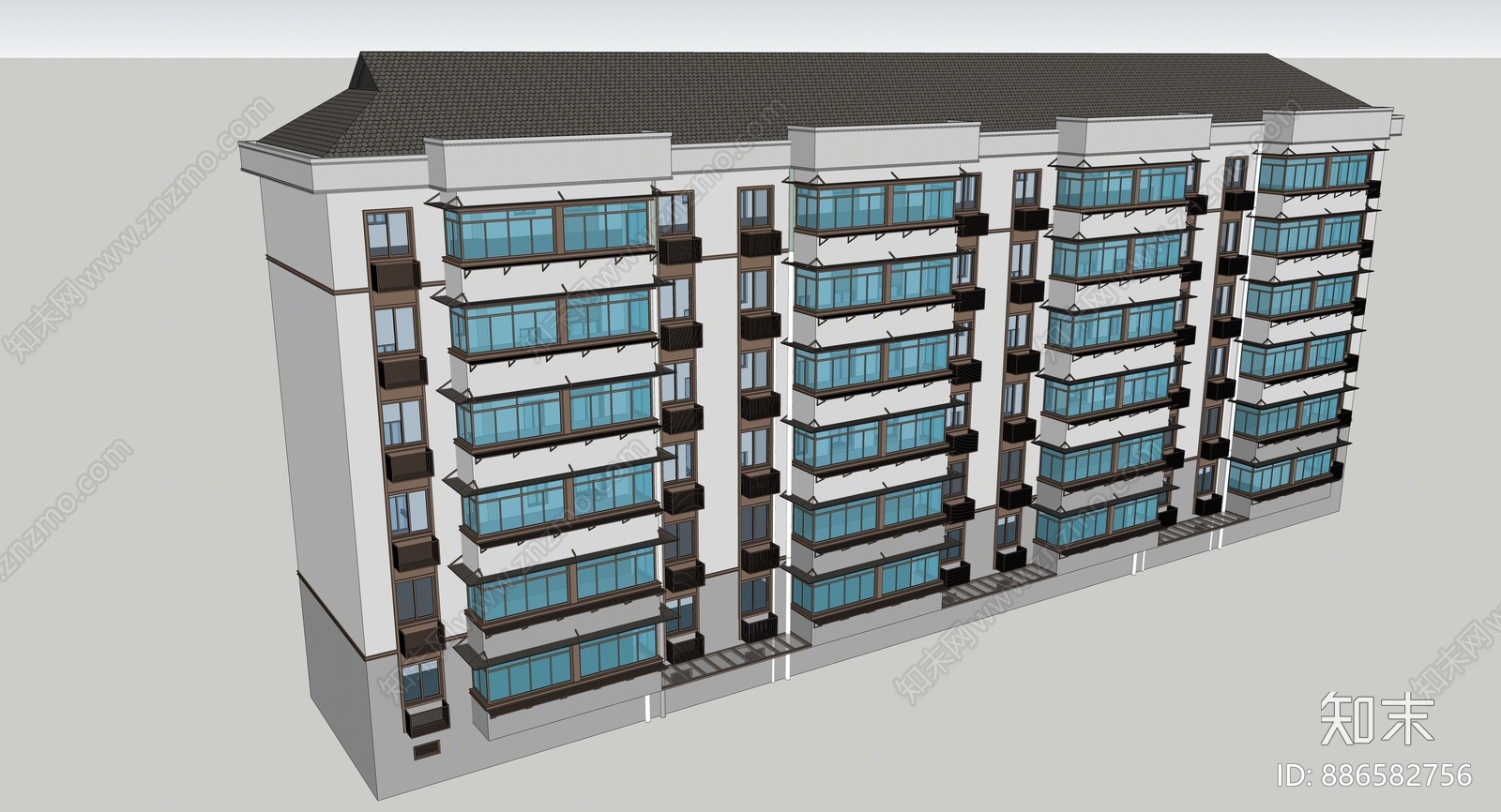 现代小区住宅建筑SU模型下载【ID:886582756】