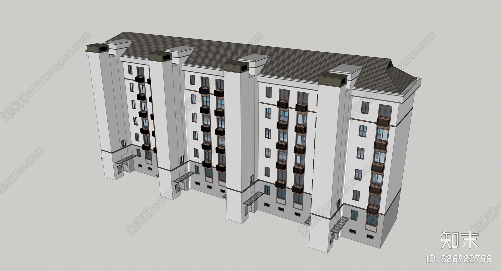 现代小区住宅建筑SU模型下载【ID:886582756】