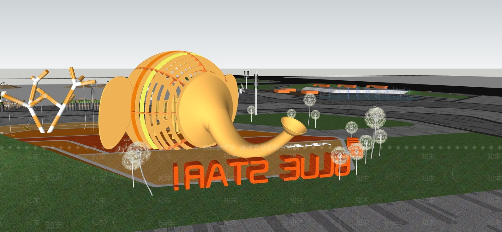 现代大象雕塑SU模型下载【ID:686602679】