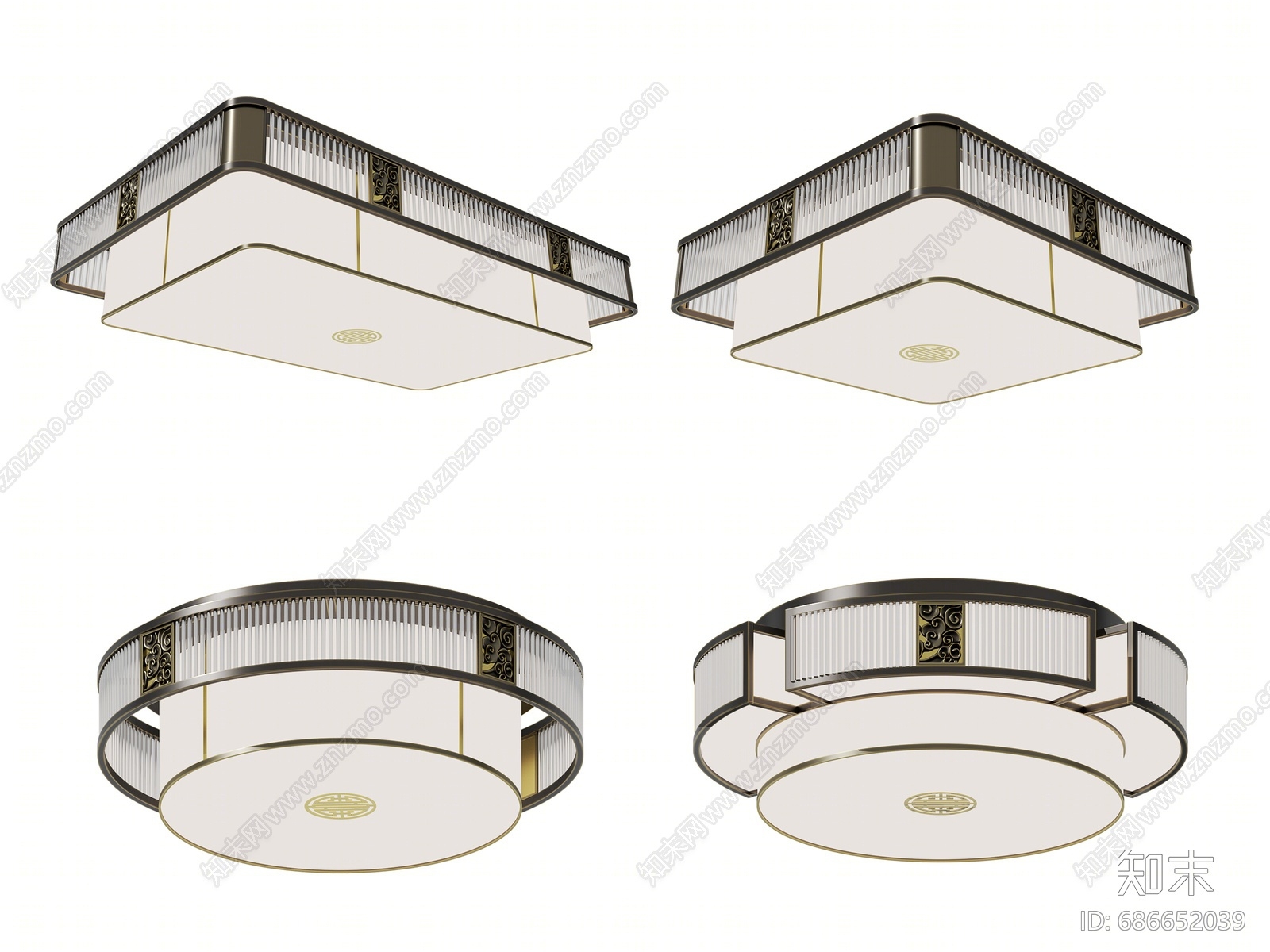新中式吸顶灯3D模型下载【ID:686652039】