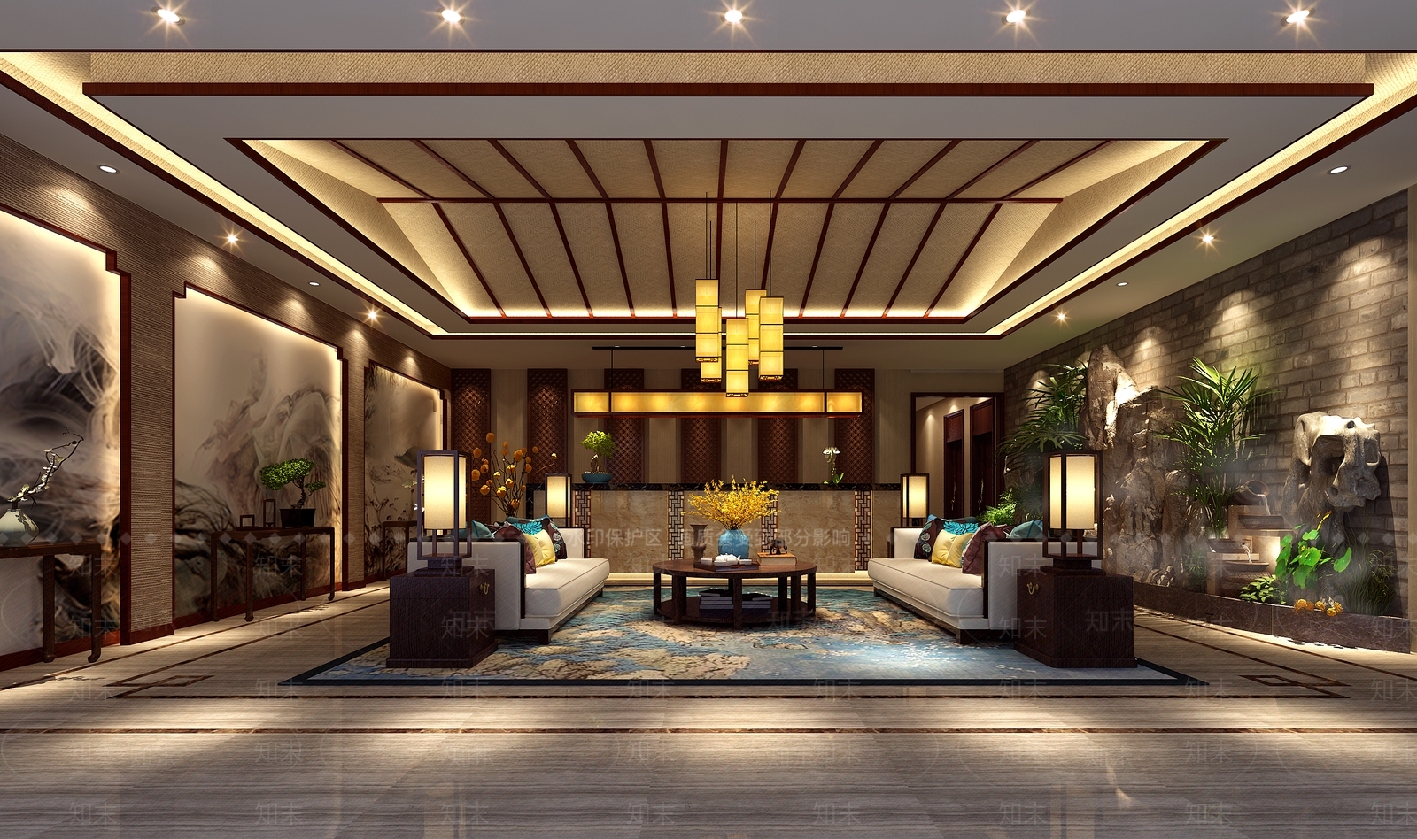 新中式足浴会所大厅3D模型下载【ID:786658132】