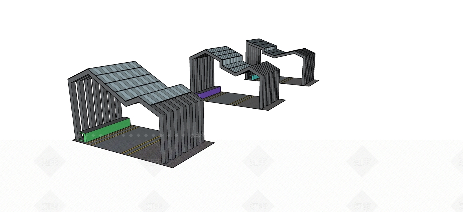 现代廊架SU模型下载【ID:486686702】