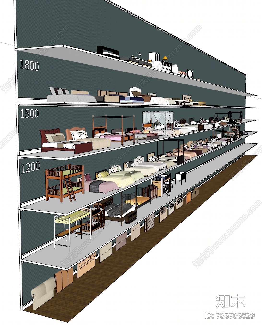 现代床具组合SU模型下载【ID:786706829】