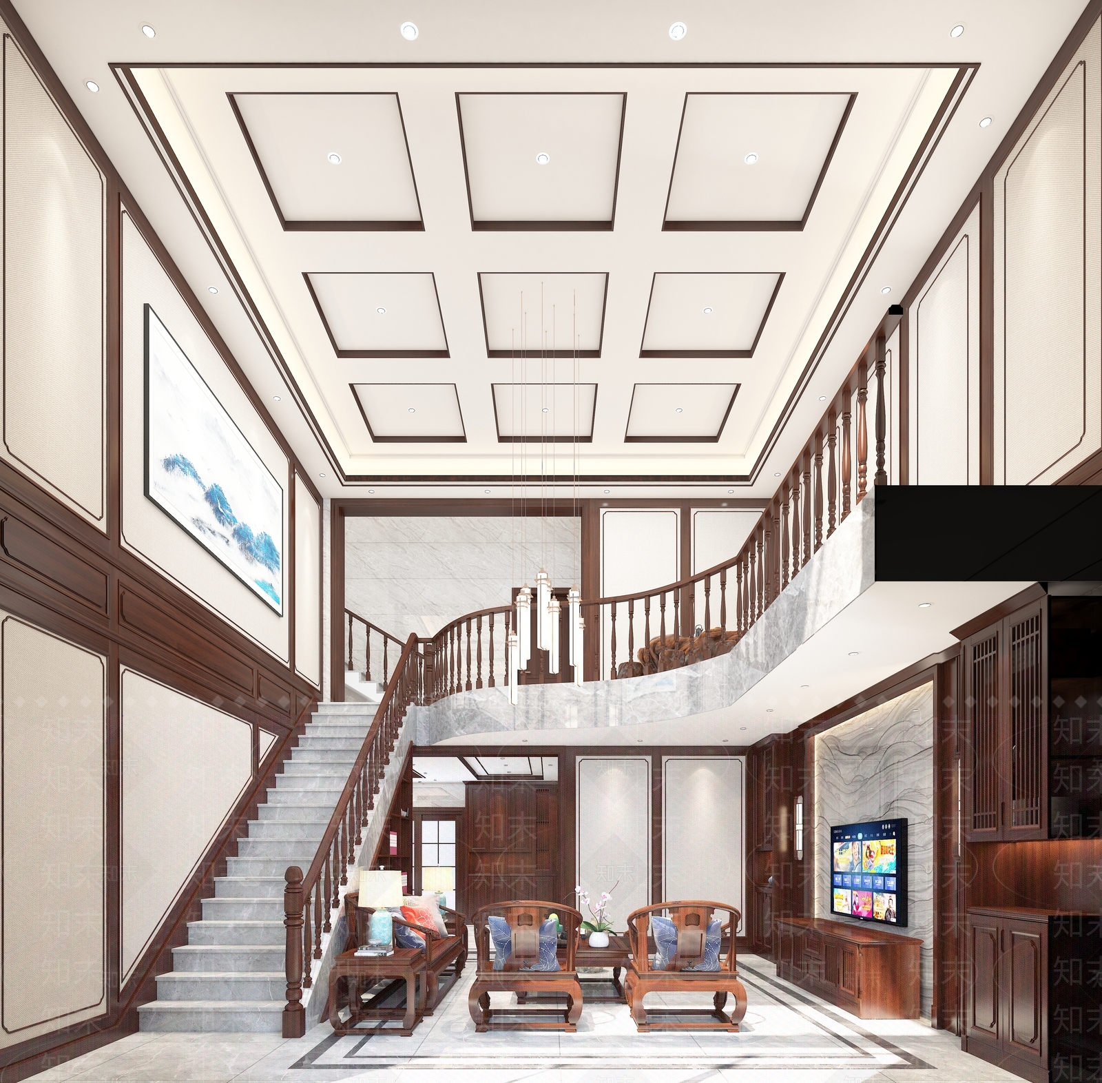 中式客餐厅3D模型下载【ID:886734352】
