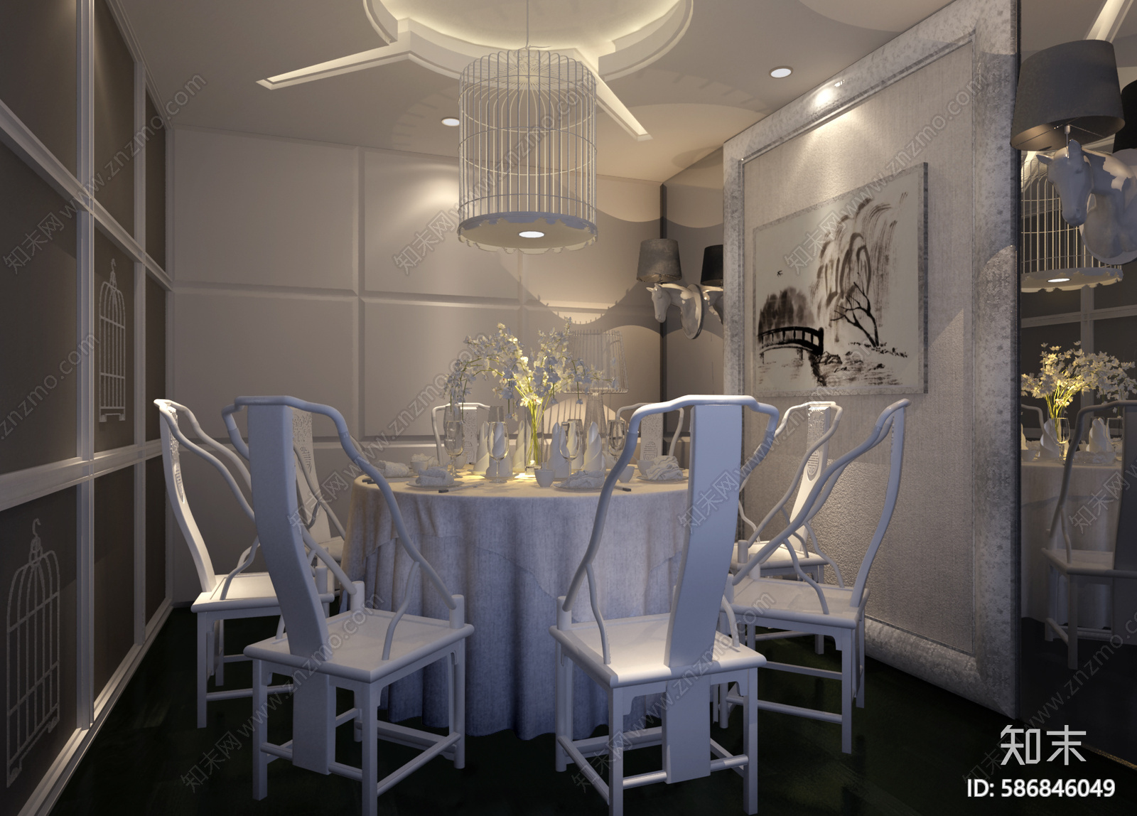 新中式餐厅cad施工图下载【ID:586846049】