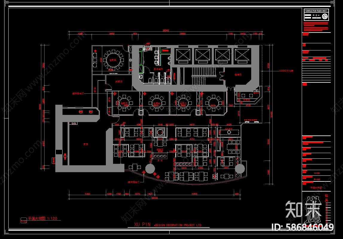 新中式餐厅cad施工图下载【ID:586846049】