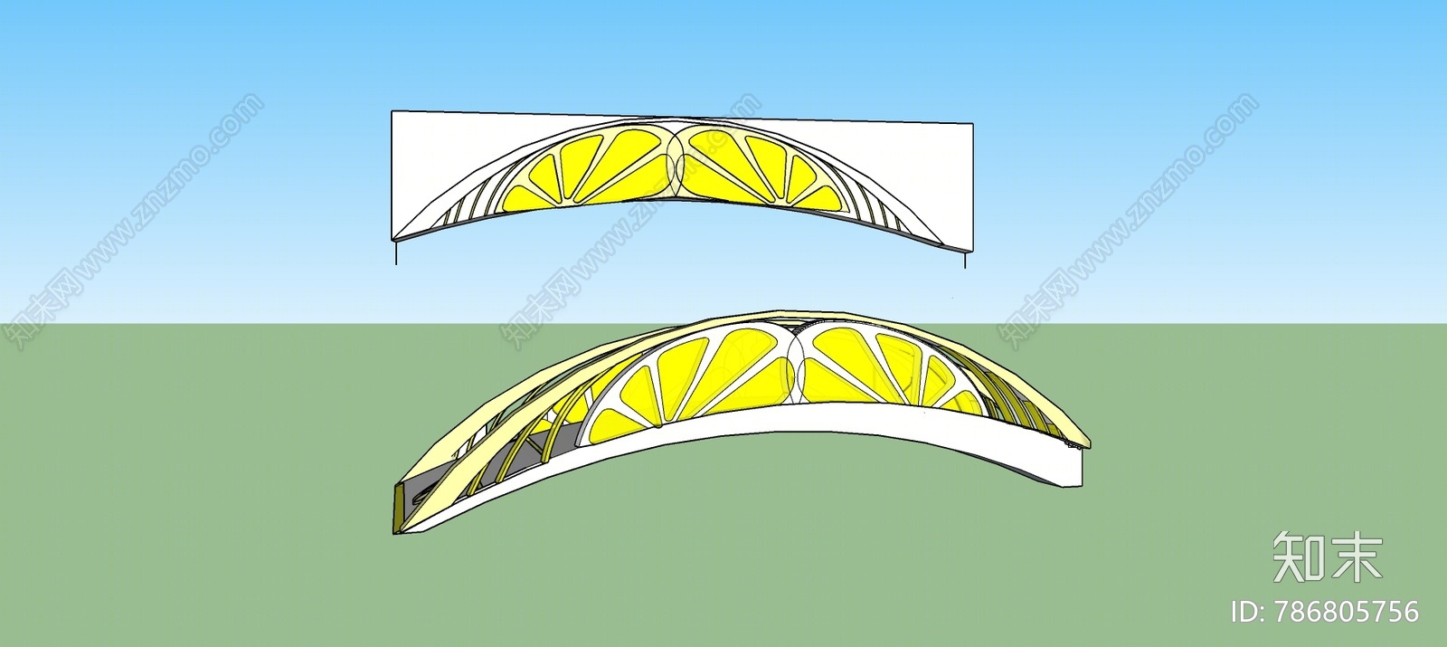 现代拱桥SU模型下载【ID:786805756】