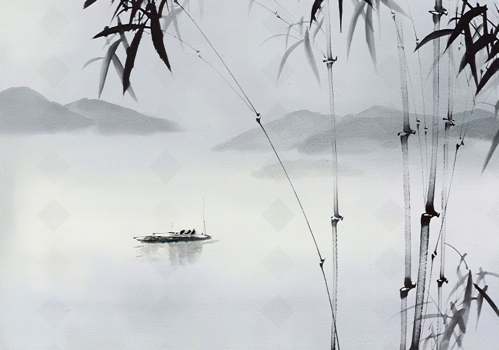 新中式水墨竹子风景壁纸贴图下载【ID:586846122】