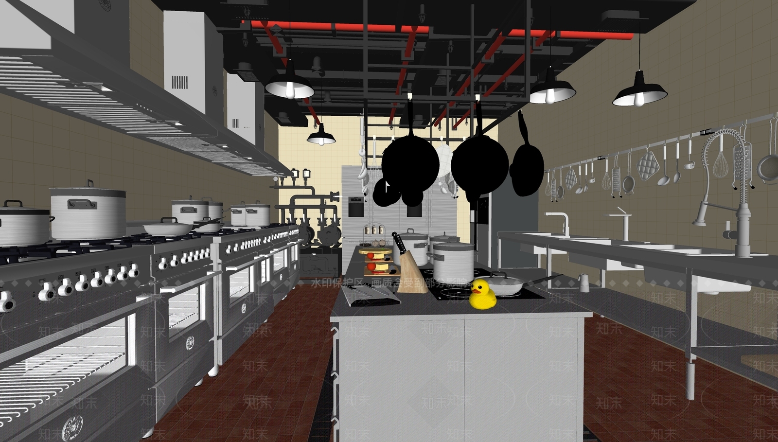 现代酒店厨房SU模型下载【ID:986852713】