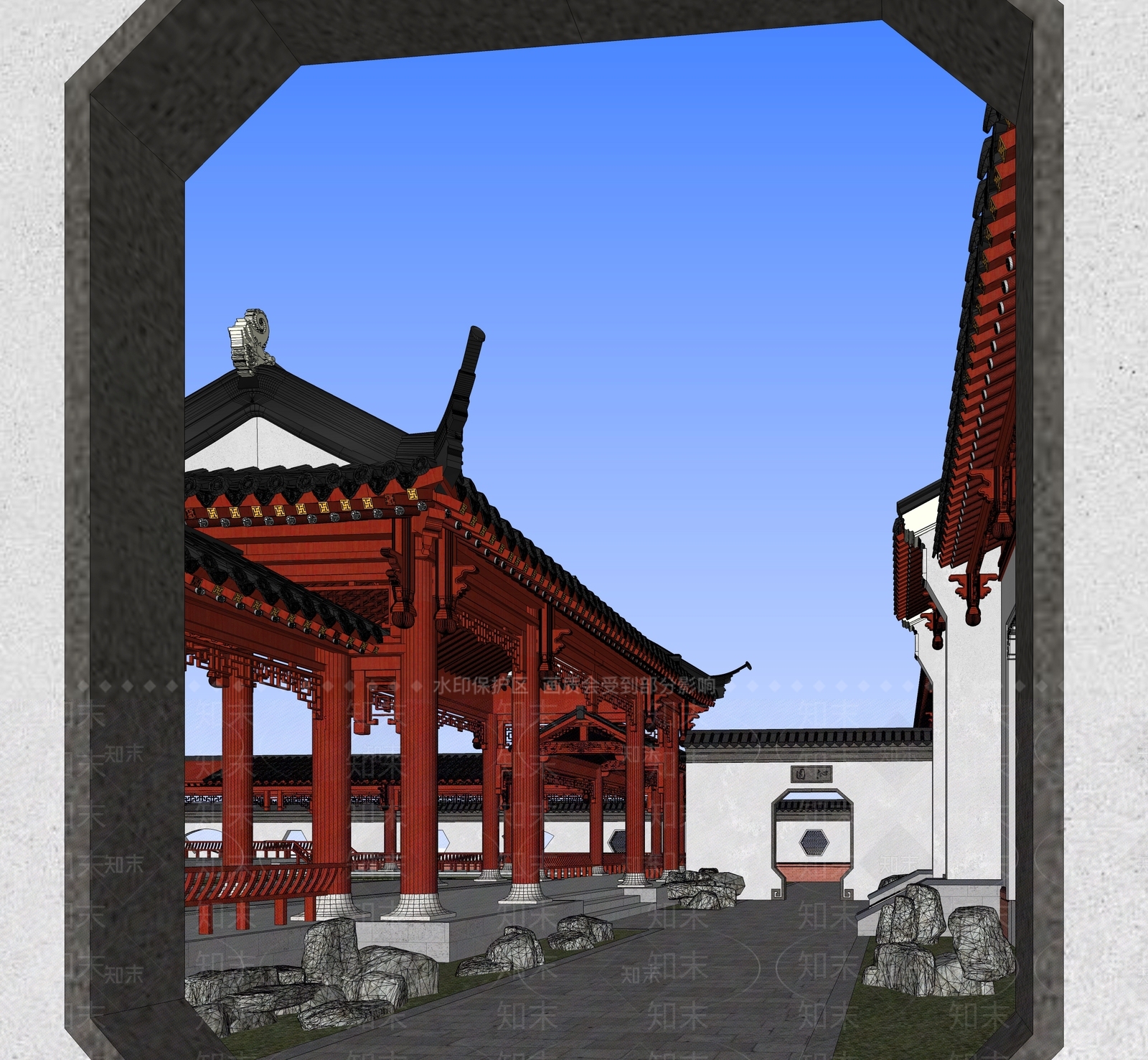 中式古建四合院前院SU模型下载【ID:386974274】