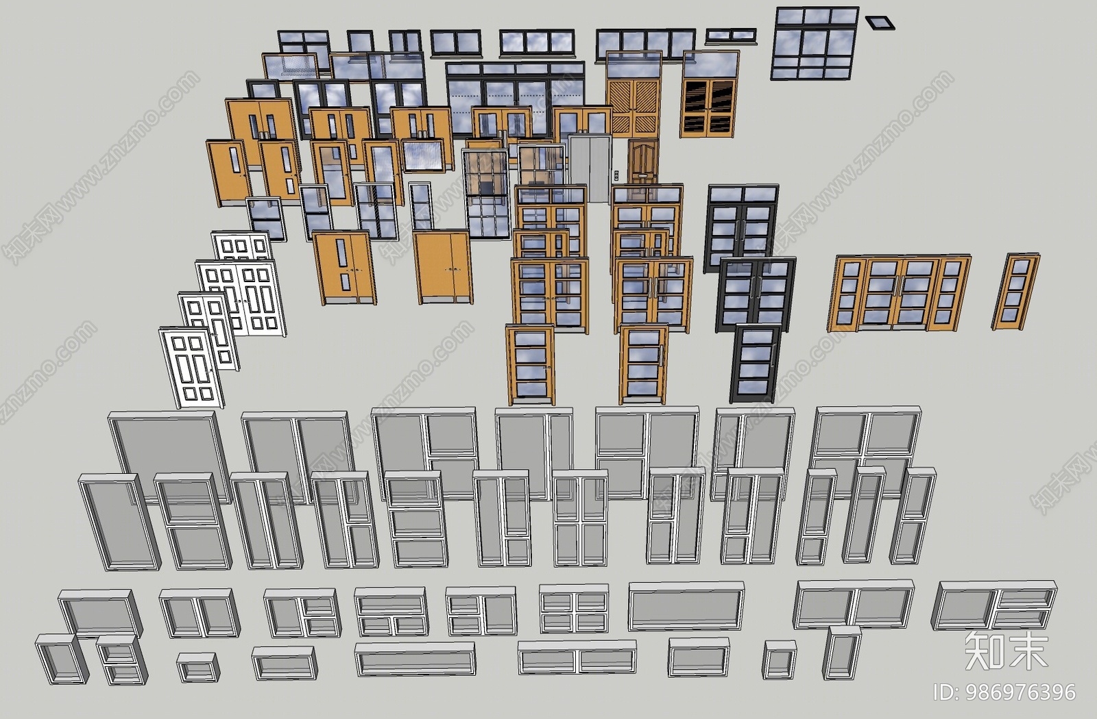 现代窗户组合SU模型下载【ID:986976396】