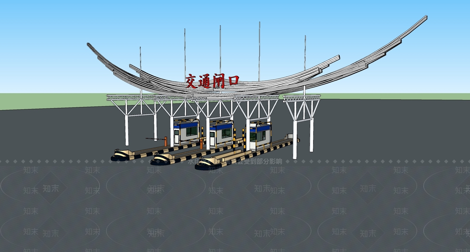 现代风格收费站SU模型下载【ID:987215337】