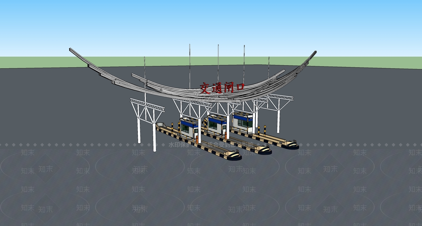 现代风格收费站SU模型下载【ID:987215337】