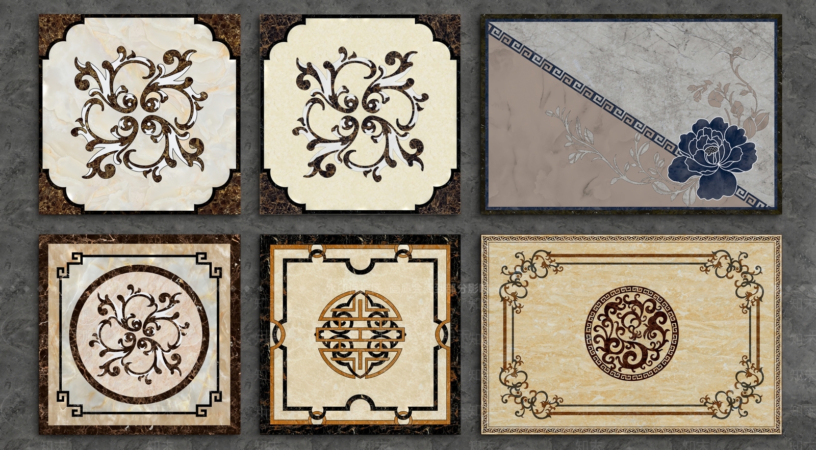 新中式地砖地面拼花3D模型下载【ID:587048171】