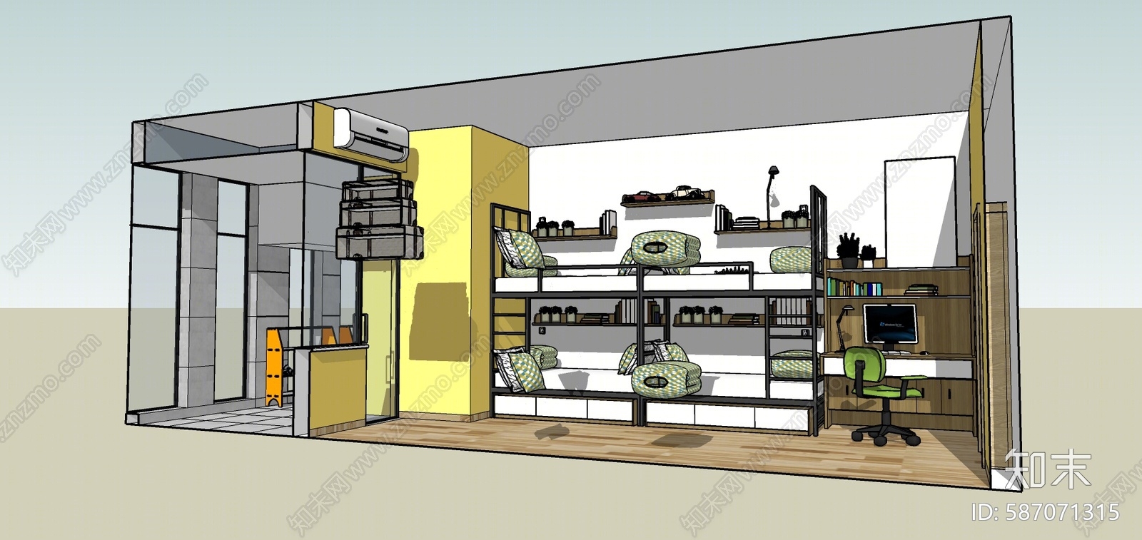 现代学校宿舍SU模型下载【ID:587071315】