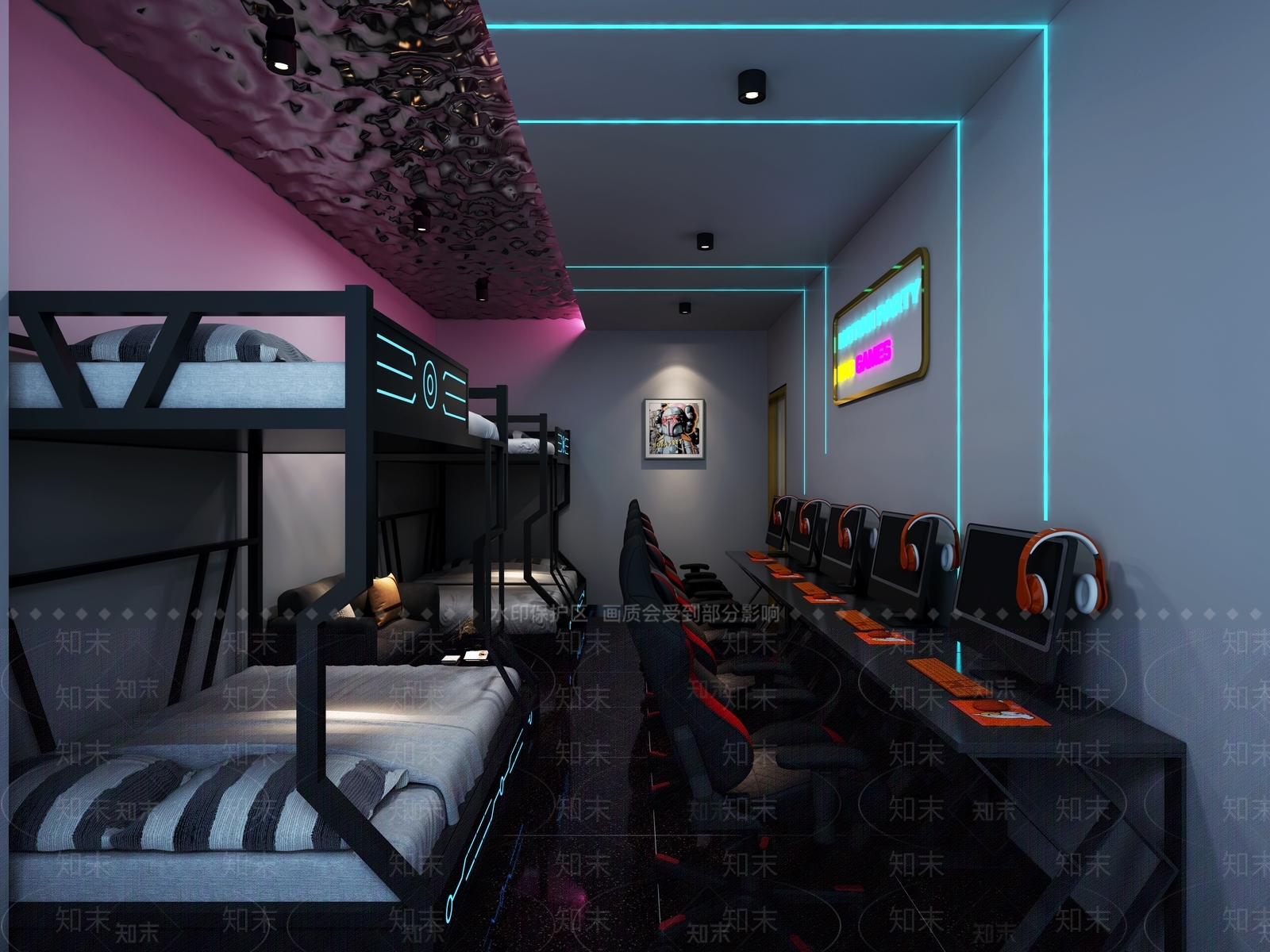 现代电竞酒店客房3D模型下载【ID:987078211】