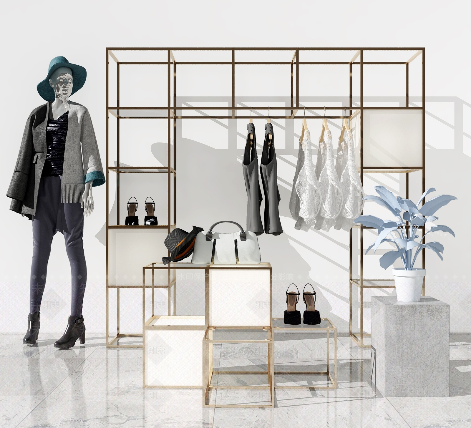 现代服装店衣架3D模型下载【ID:887080467】