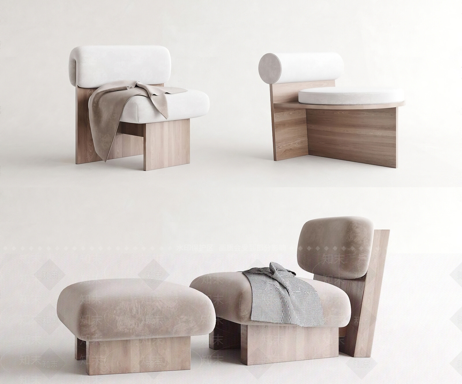 北欧沙发凳子组合3D模型下载【ID:687089598】