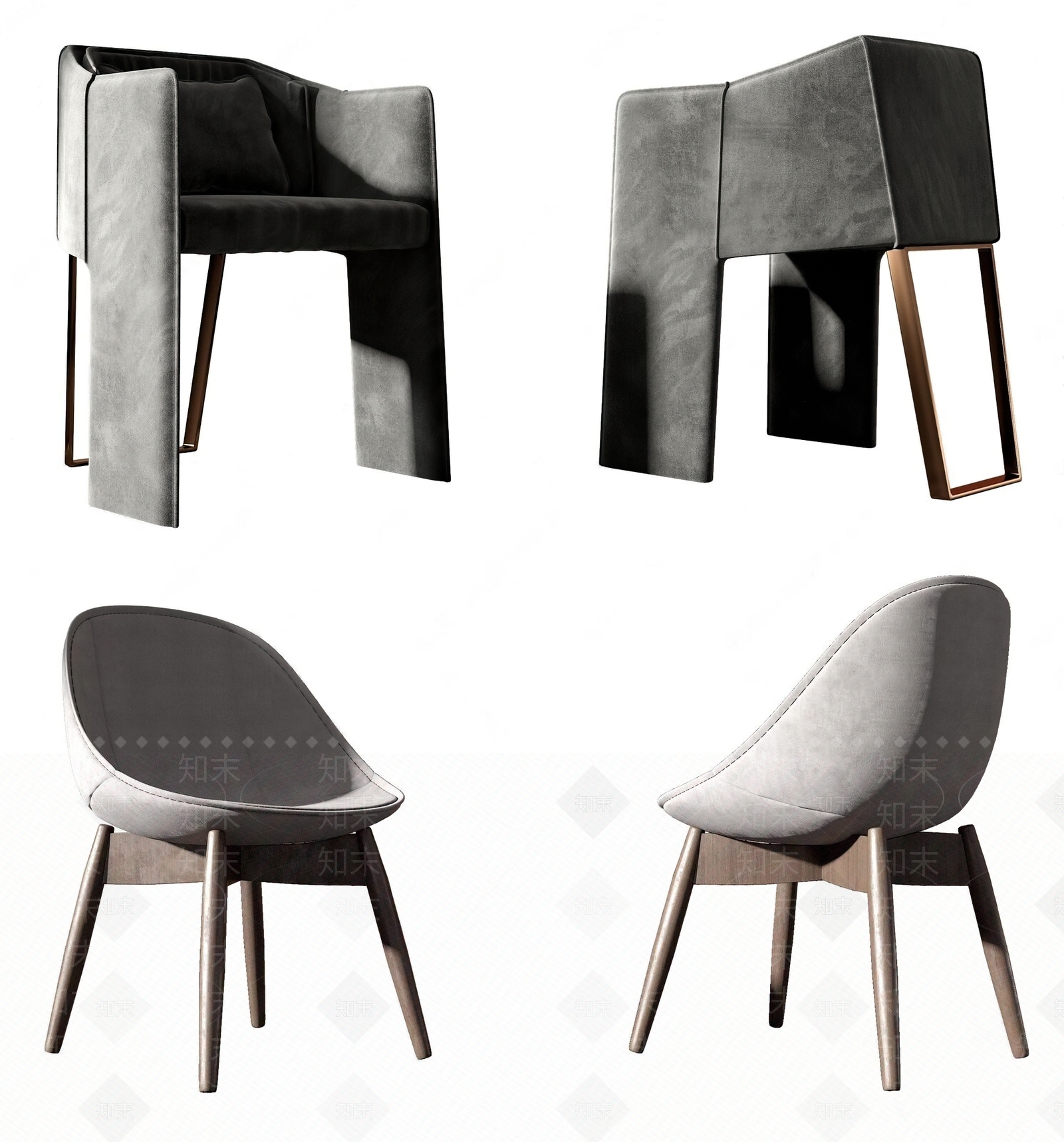 现代椅子凳子组合3D模型下载【ID:387091515】