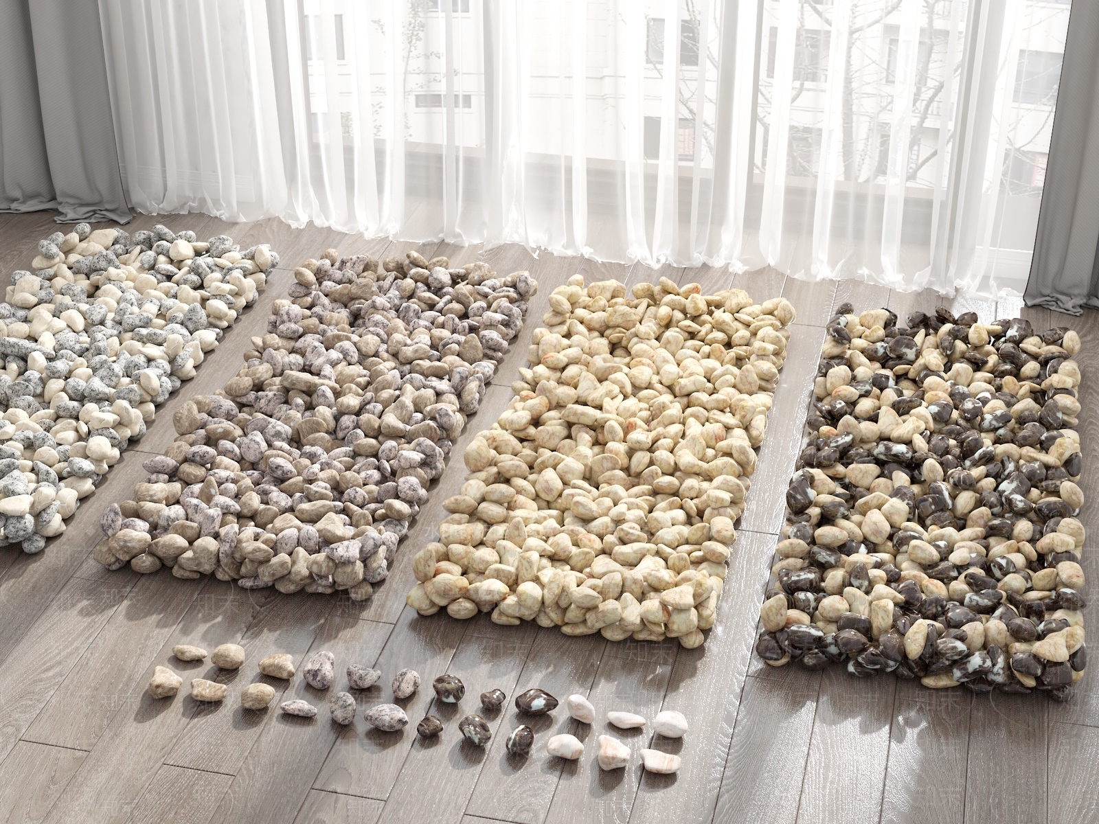 现代景观鹅卵石组合3D模型下载【ID:587103744】