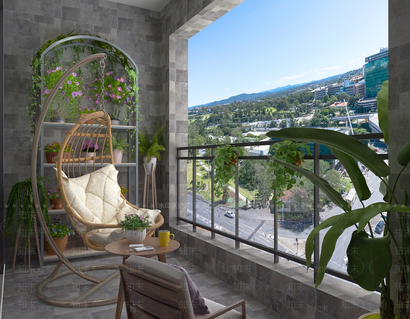 现代阳台3d模型下载【id:287104239】