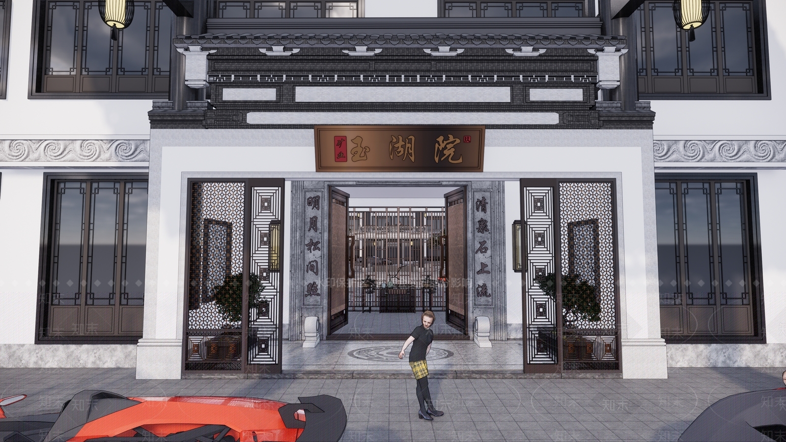 新中式四合院门头SU模型下载【ID:387109299】