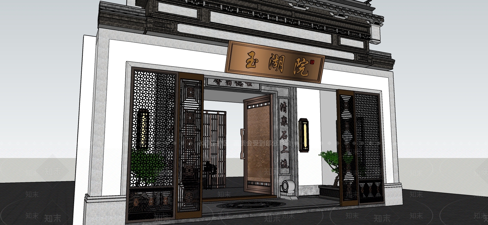 新中式四合院门头SU模型下载【ID:387109299】