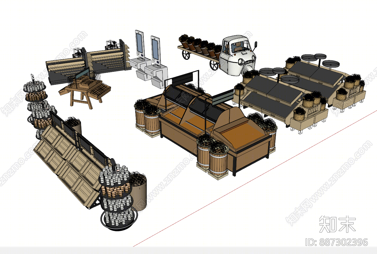 现代超市货架SU模型下载【ID:887302396】