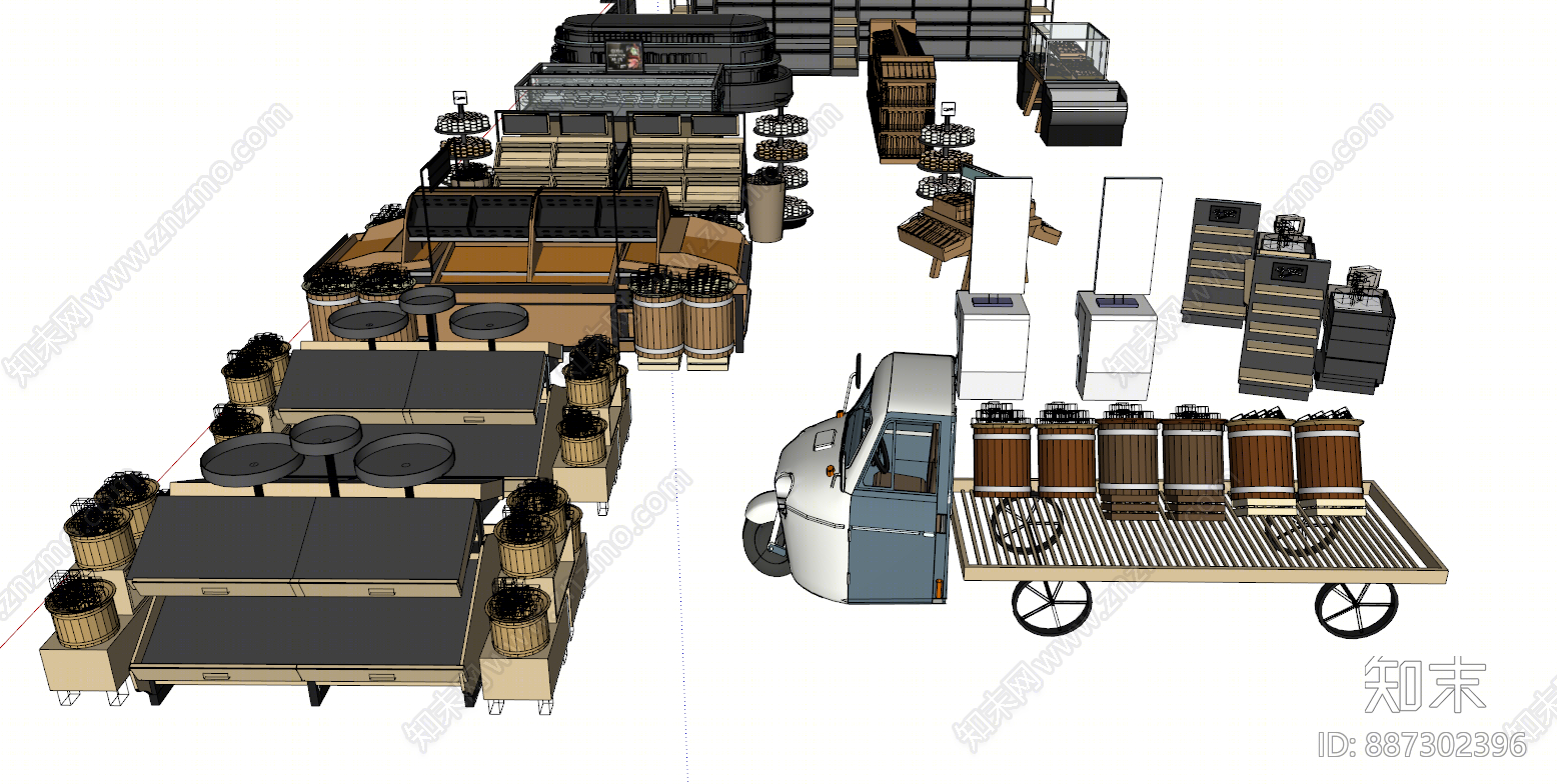 现代超市货架SU模型下载【ID:887302396】