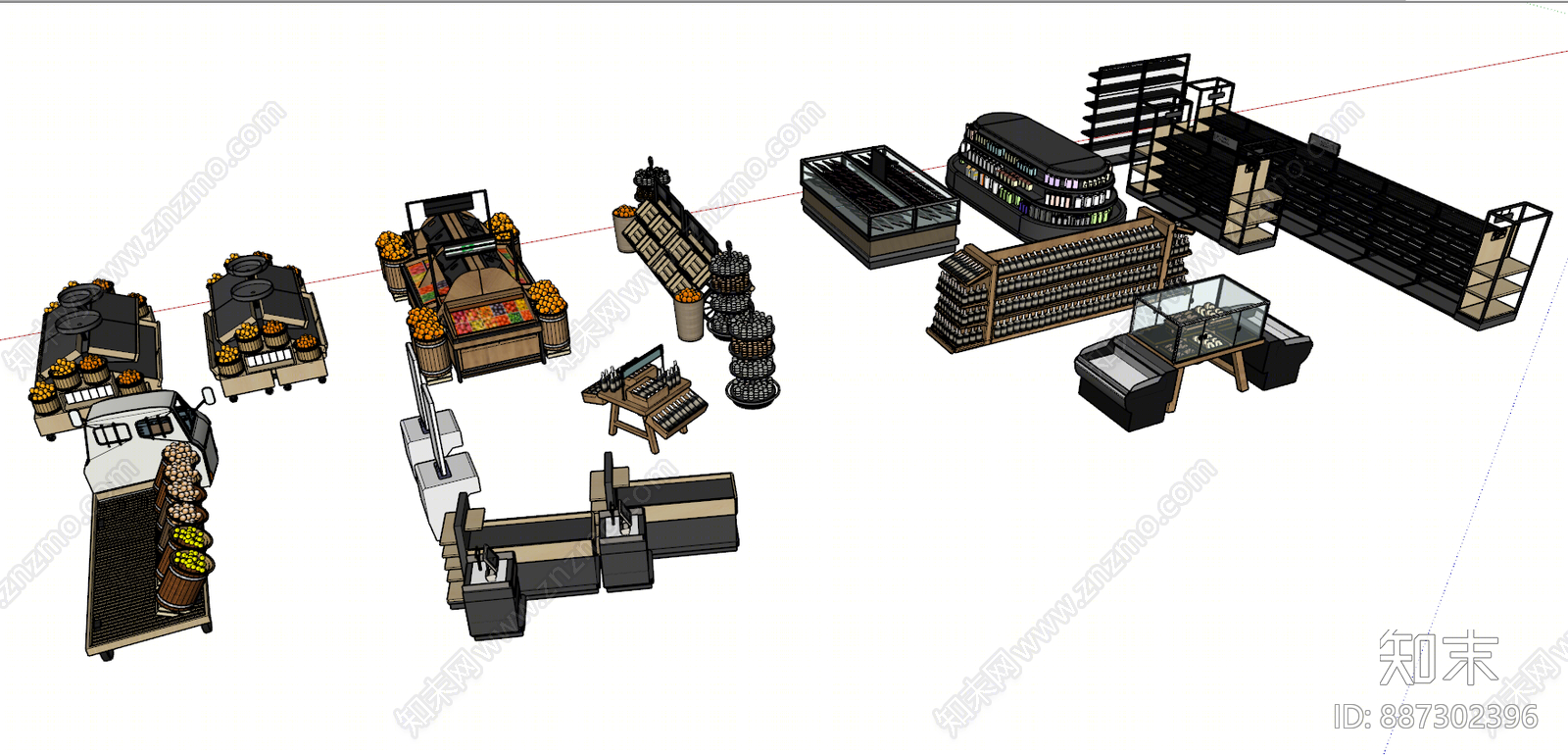 现代超市货架SU模型下载【ID:887302396】