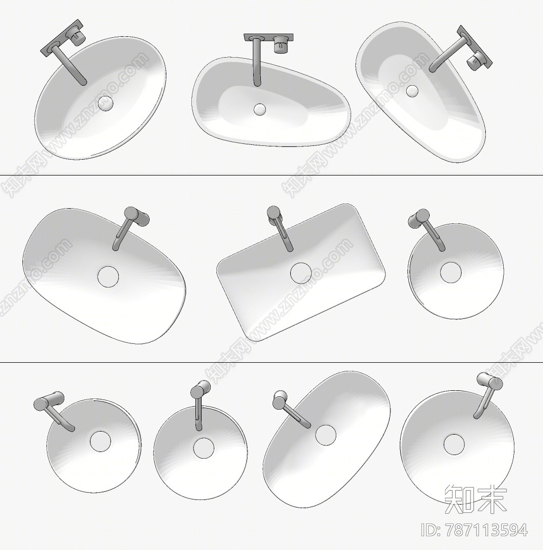 现代洗面盆SU模型下载【ID:787113594】