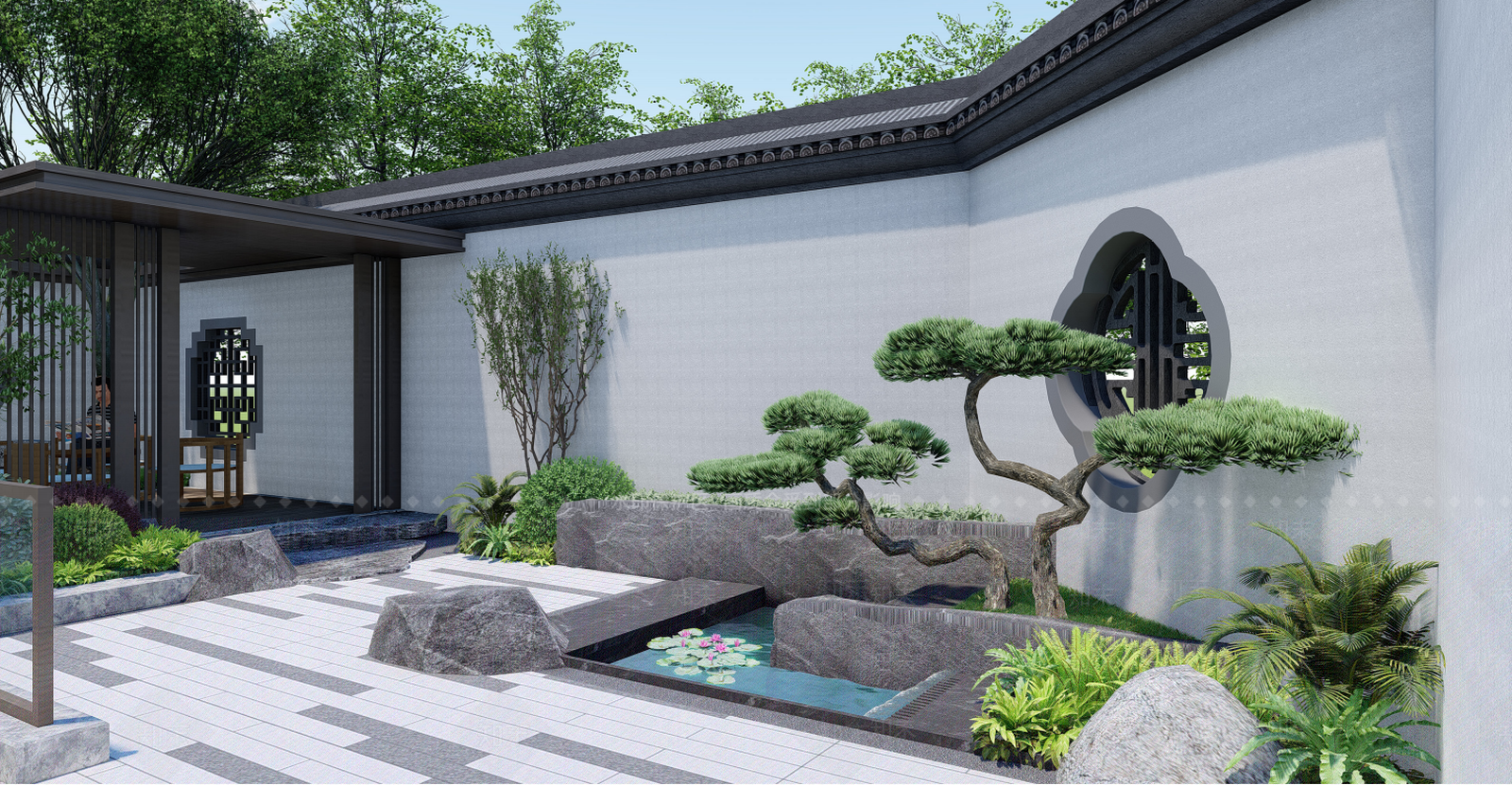 新中式住宅景观SU模型下载【ID:587271449】