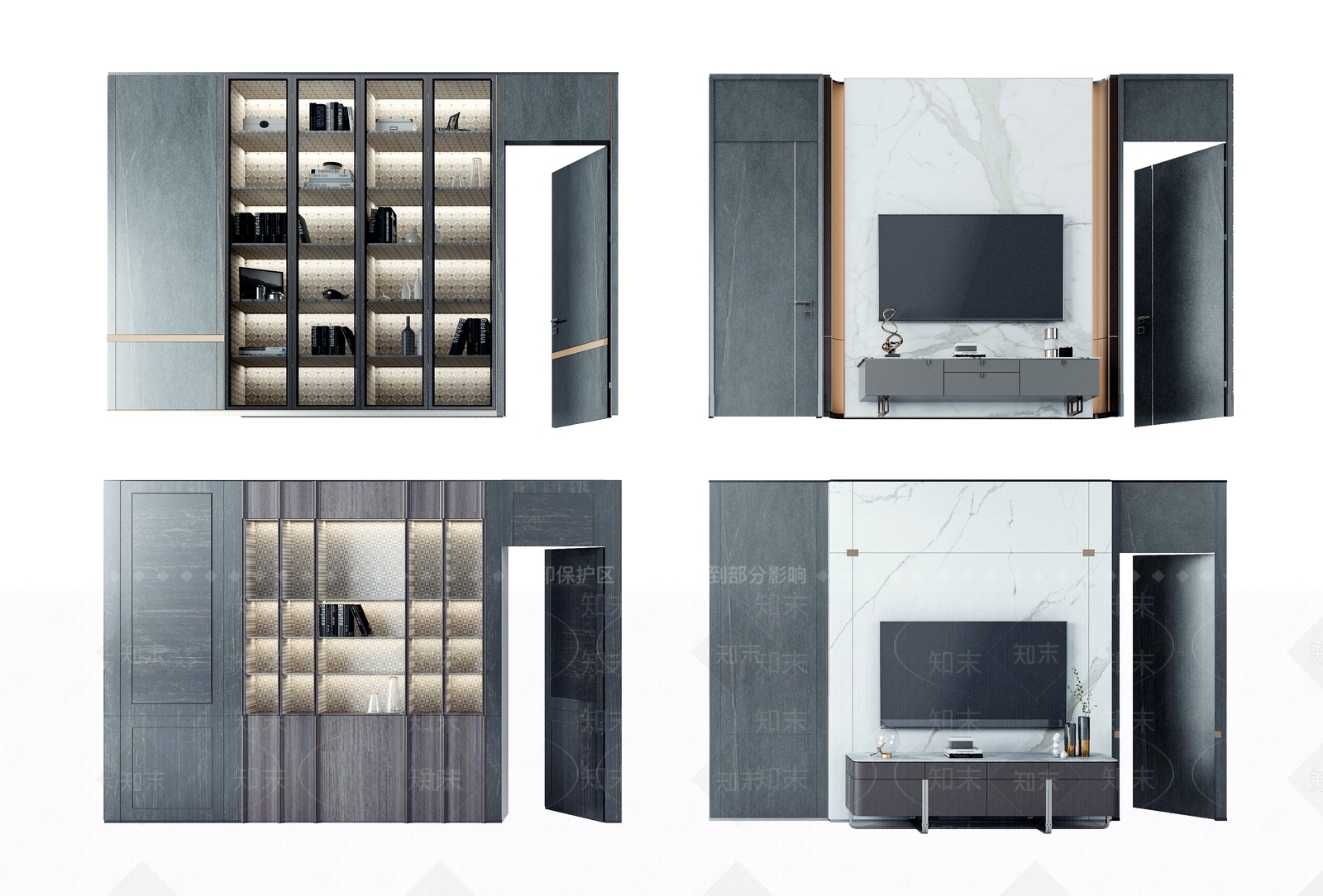 现代隐形门组合3D模型下载【ID:987141802】