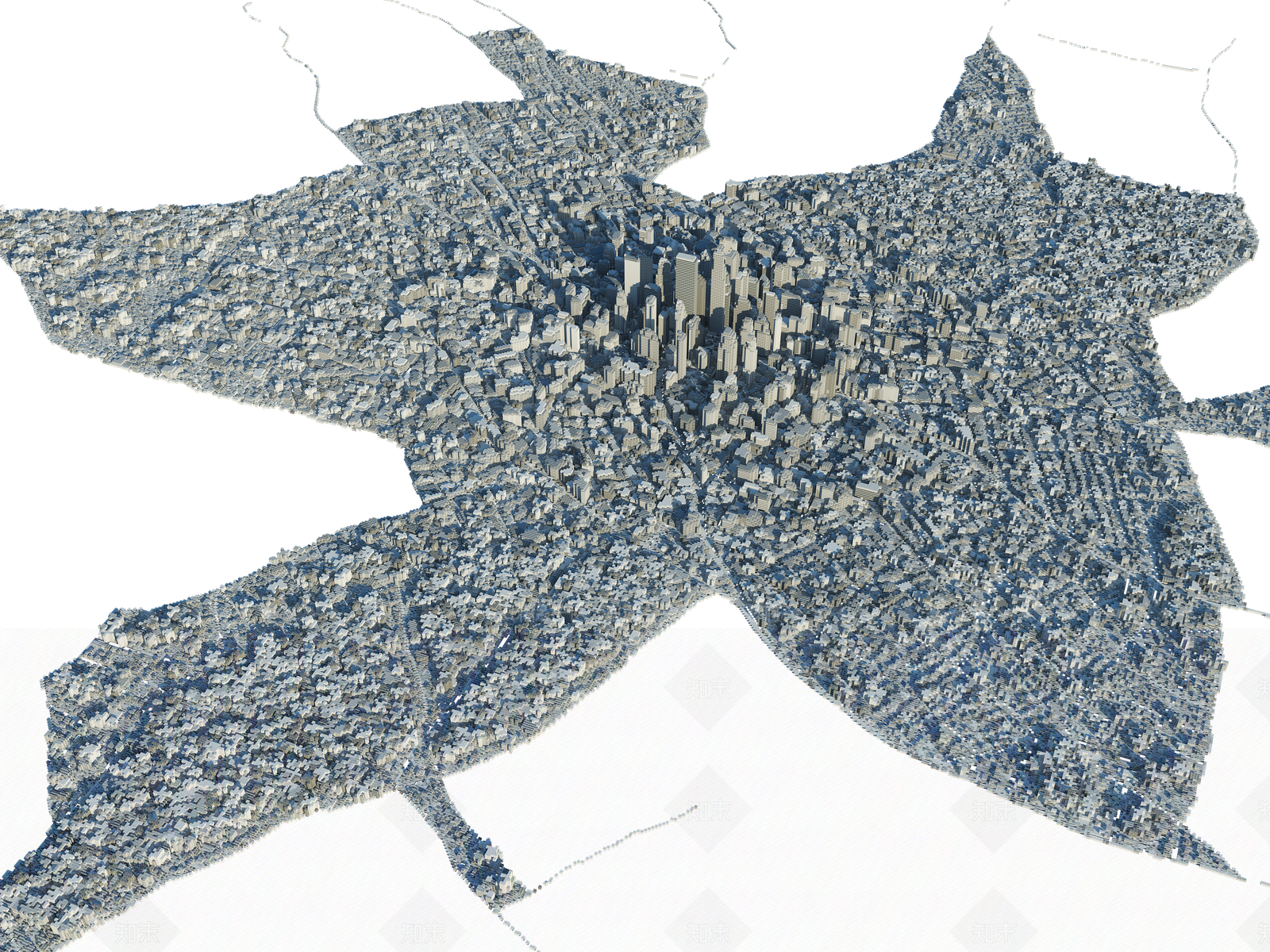 现代城市鸟瞰图3D模型下载【ID:987166544】