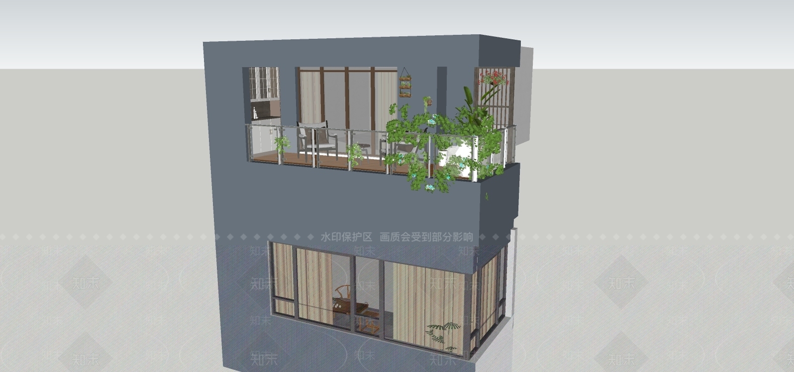 现代阳台SU模型下载【ID:592766409】
