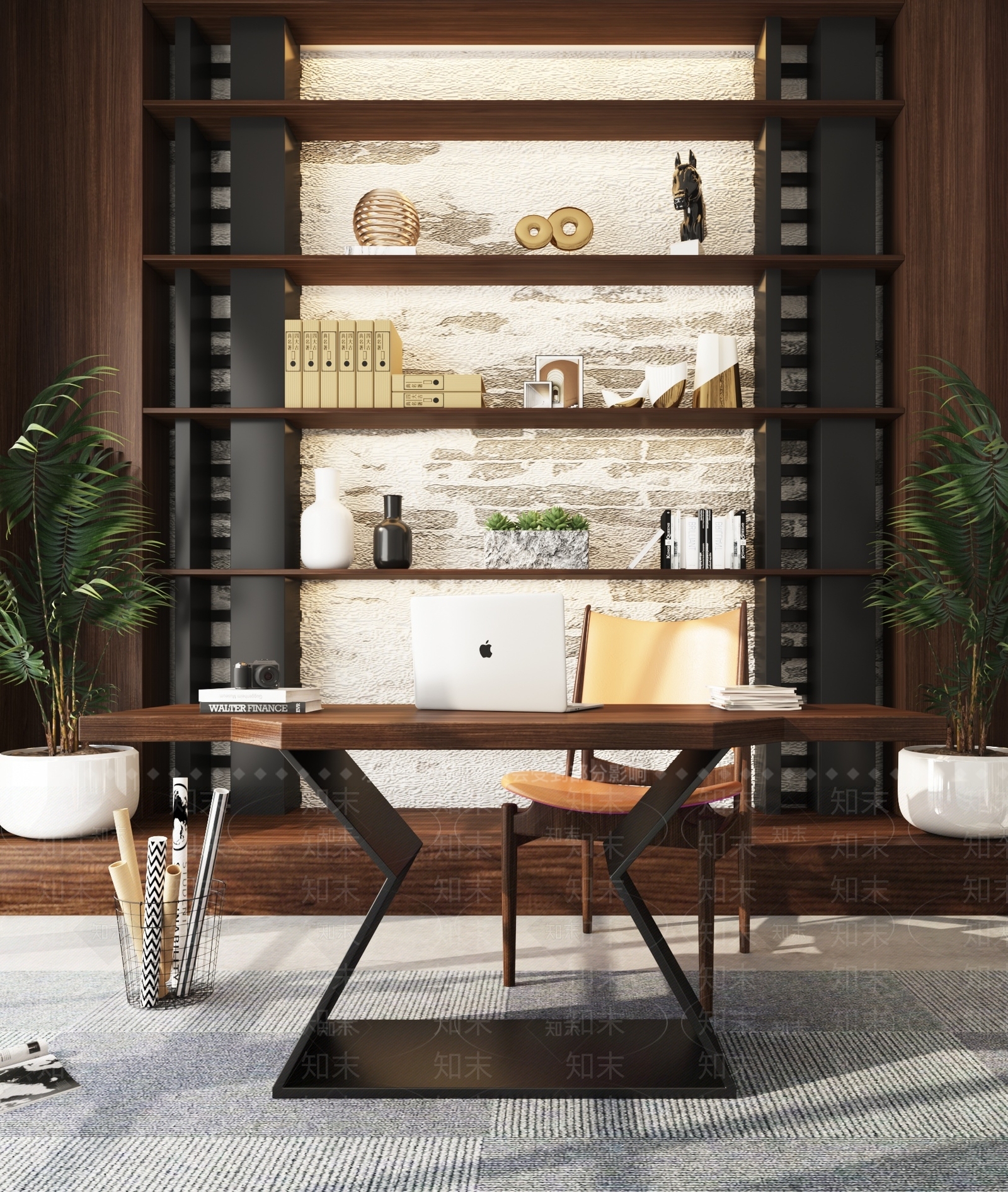 现代家居书房3d模型下载【id:587232662】