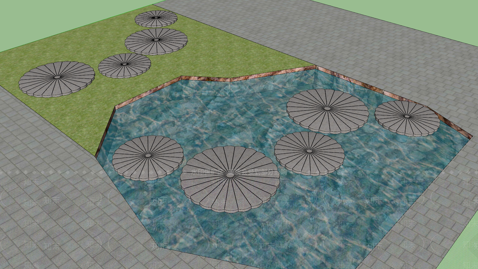 现代石头汀步SU模型下载【ID:887235749】