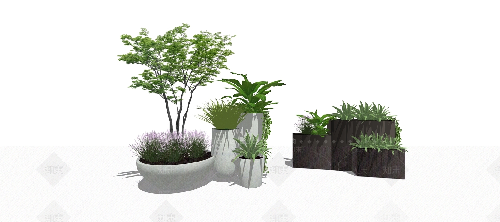 现代花盆花钵花池SU模型下载【ID:387236371】