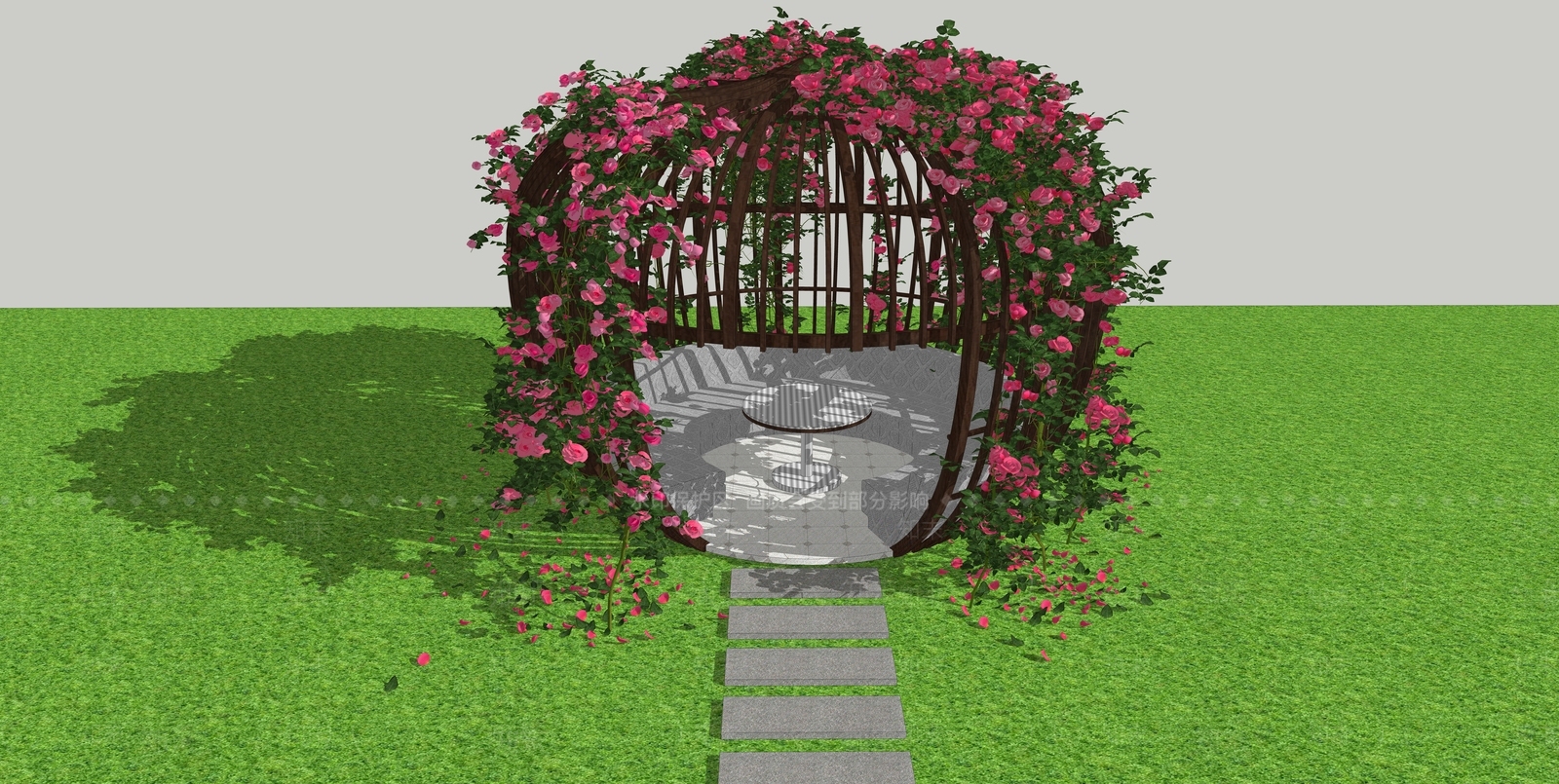 现代藤本月季花鸟笼亭SU模型下载【ID:187287547】